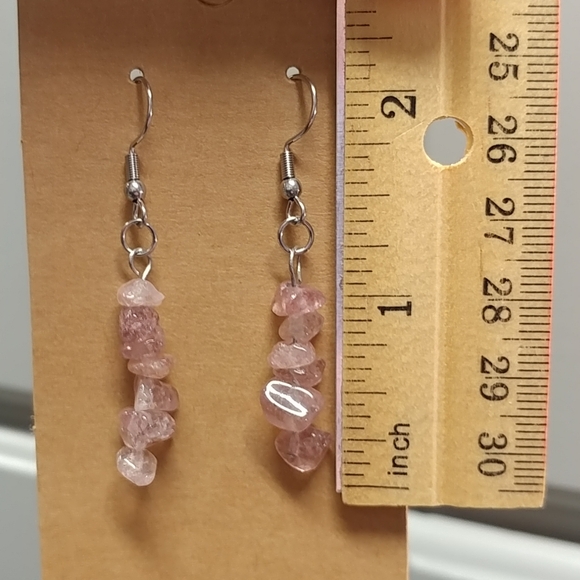 Strawberry Quartz Earrings Natural Gemstone Chip Beaded Surgical Stainless-Steel - Picture 11 of 11